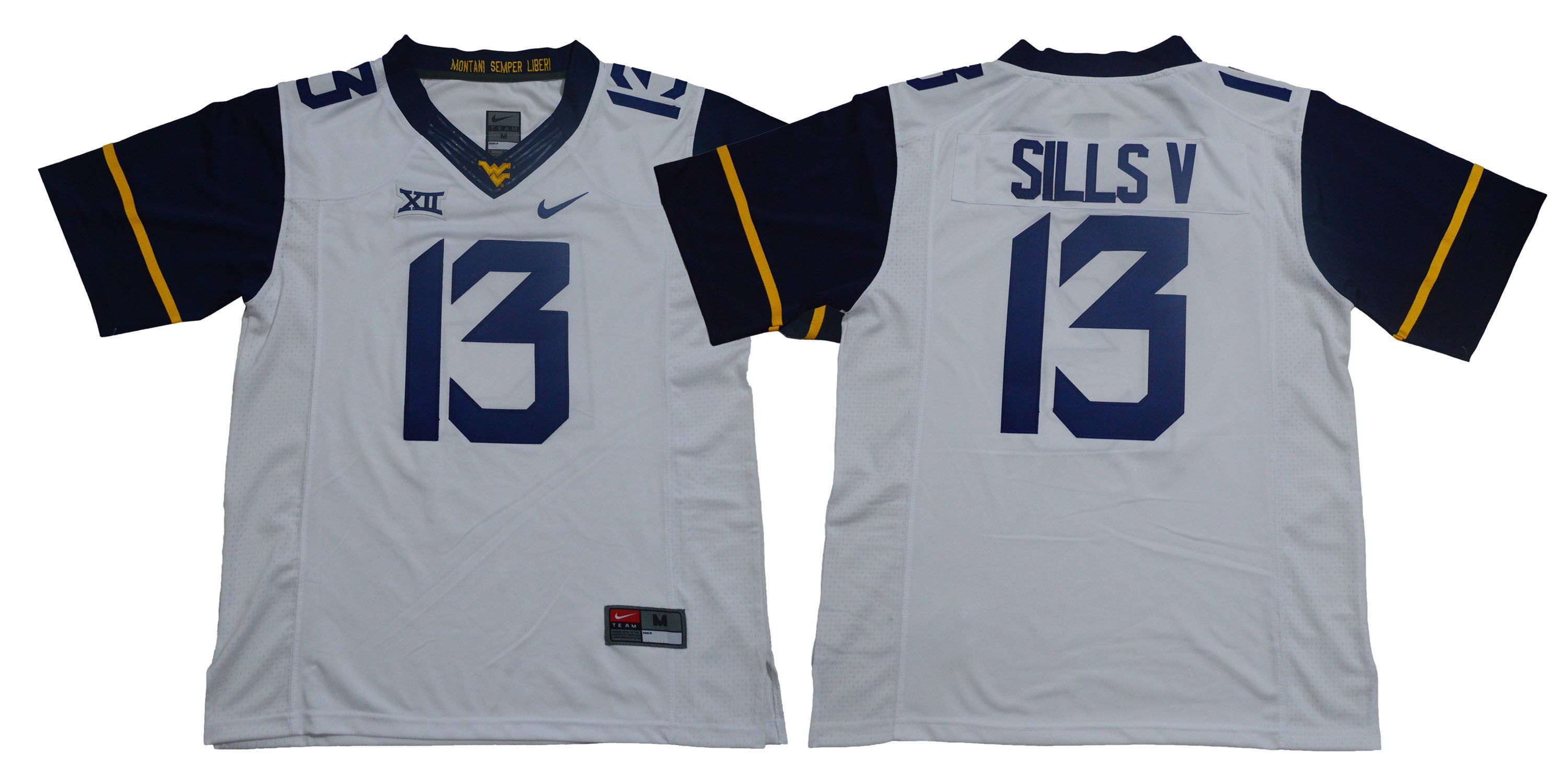 Men West Virginia Mountaineers #13 Sills v White Nike NCAA Jerseys->ncaa teams->NCAA Jersey